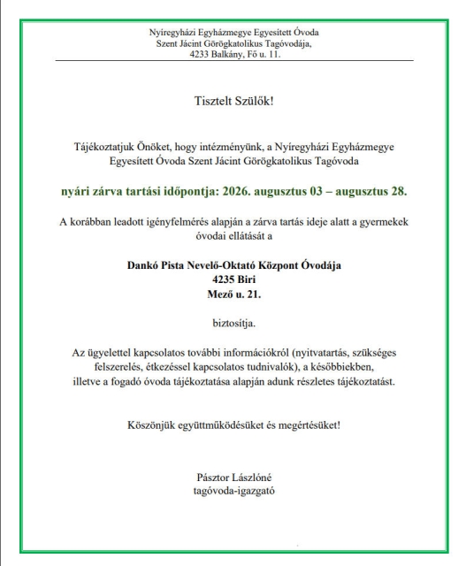Nyári zárvatartás (2026)